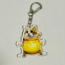 Llavero acrílico con emoticono de gato lindo de la miel - Amarillo - Ver 1
