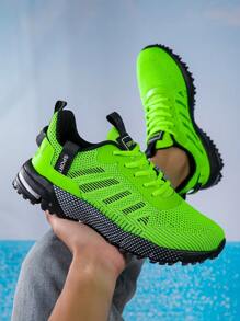 男士时尚休闲运动鞋，简约跑鞋 - 綠色 - 查看 3