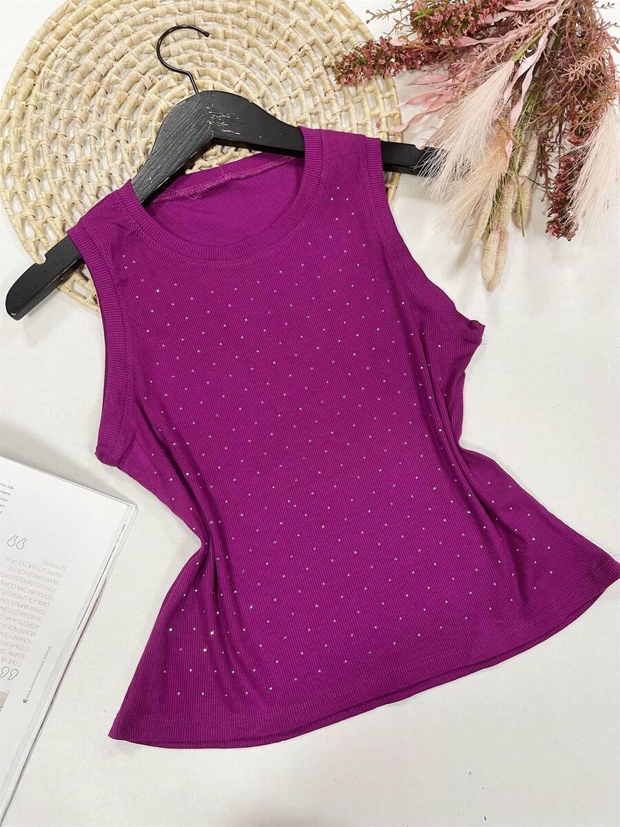Tank Top, Very Stretchy Fabric, Front With Sequins - 紫色 - 查看 1