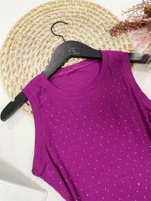 Tank Top, Very Stretchy Fabric, Front With Sequins - 紫色 - 查看 3
