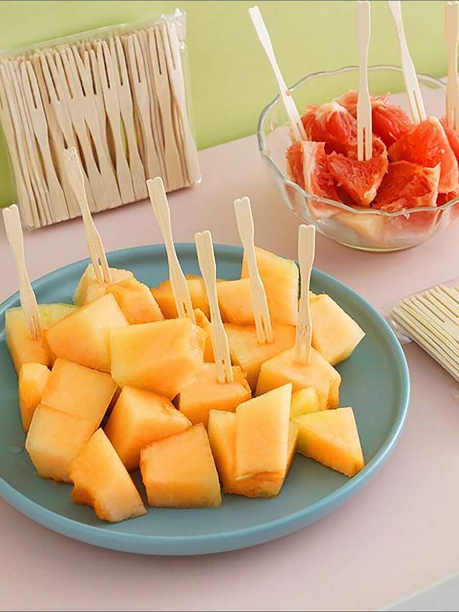 100 chiếc nĩa tre dùng để khai vị, nĩa tre dùng một lần để ăn hoa quả, nĩa xiên trái cây, nĩa xiên cocktail, nĩa bánh ngọt, nĩa bánh ngọt và tráng miệng gia dụng, nĩa khai vị, đồ dùng tiệc cưới, xiên tre độc lập, nhà bếp, khuyến mại Giáng sinh - Màu vàng - Xem 1