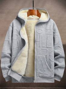 Yemwry Men's Casual Versatile Zip-Up Letter Jacquard Hoodie - Grey - View 2