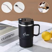 Stainless Steel Insulated Coffee Mug 19.3 Oz With Lid And Spoon - Reusable, Multipurpose Thermal Cup For Office, Travel, And Sports - Tea Infuser Included - Hand Wash Only - Ideal Gift For Halloween, Christmas Water Bottle Back To School