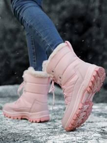 Botas de invierno para mujer 2024, botas de nieve forradas térmicamente, botas deportivas y de senderismo de media caña con cordones, botas de invierno casuales