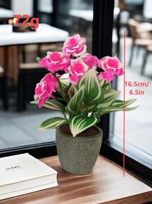 Planta artificial en maceta con hojas de menta, flor de lirio, planta falsa para decoración del hogar, mini maceta de piedra para paisajismo, regalo para el Día de San Valentín