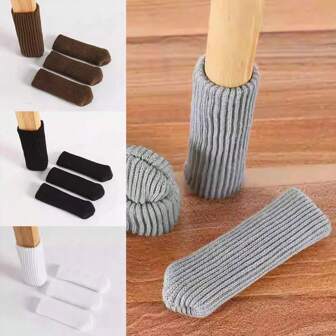 4pcs/Set Chair Leg Socks, Chair Leg Covers, Knitted Thick Chair Leg Protectors, Non-Slip & Noise Reduction Floor Protectors, Furniture Leg Sleeves, Black/White/Grey/Brown/Black Cat Claw/Green Flower Cat Claw/Yellow Flower Cat Claw