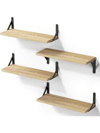 1pc Floating Shelf, Rustic Wood Wall Mount Shelf For Bathroom, Bedroom, Living Room And Plants (Natural Color), Wood Wall Storage Shelf For Bedroom, Living Room, Bathroom, Kitchen With Country Style Wall Mounted Wall Decor, Suitable For Bathroom, Bedroom, Living Room And Kitchen, Wall-Mounted Storage Shelf With Metal For Bathroom, Kitchen, And Bedroom, Home Decor, Room Decor, Wall Decor Gifts Birthday Graduation