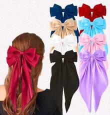 12 piezas Clip de pelo con lazo de cinta de color aleatorio, clip de pelo con lazo de cola extra grande de satén, ornamento de pelo con lazo lindo para mujeres y niñas