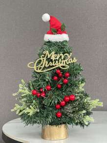 1pc Red Berry Christmas Tree Desktop Decoration, Golden Gifts Without Lights Birthday Home Decor Christmas Decorations Room Decor - Green - View 1