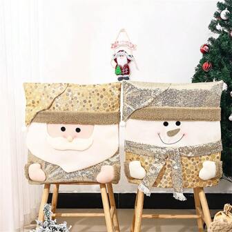 1pc New Christmas Chair Cover Santa Claus Chair Slipcover With Gold Sequins, European Style For Restaurant Christmas Decorations,Christmas