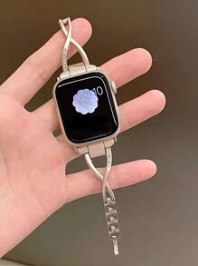 1 条 Apple Watch 表带 Apple Watch 表带女式闪亮金属手链时尚可爱银色表带兼容 Apple Watch 尺寸 46/45/41/40/42/38/49/44 毫米，兼容 Apple Watch SE/S10/9/8/7se4/5/3/2/1 Ultra 3/2/1，女士时尚珠宝不锈钢配件腕带。Apple Watch 配件
