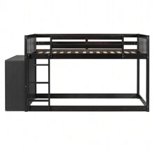 MERAX Twin Over Twin Bunk Bed With 4 Drawers And 3 Shelves - Espresso - View 4