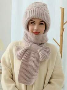 1 buc. Căciulă de eșarfă din tricot, solidă și groasă, pentru femei, pălărie multifuncțională 2 în 1, rezistentă la vânt și la frig, încălzitor pentru urechi și gât, potrivit pentru ieșirile zilnice ale femeilor și activitățile în aer liber pe vreme rece
