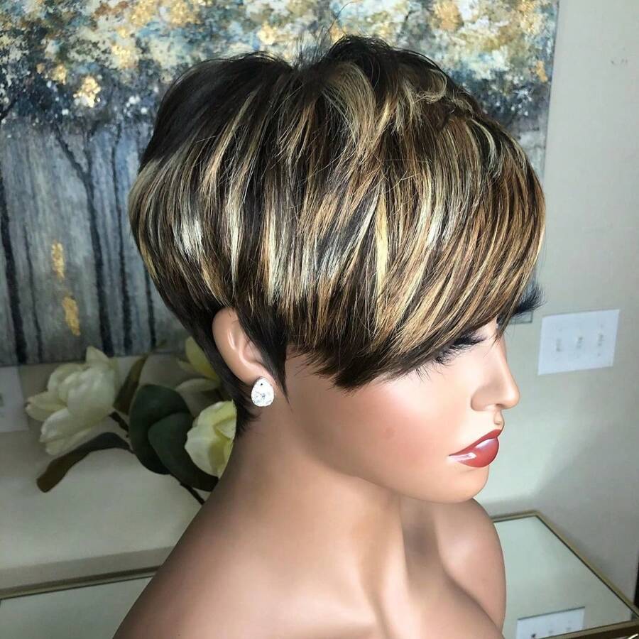 Pixie Cut Wig For Women Human Hair 1B/30/613 Colored Short Pixie Cut Wig For Women Human Hair Multicolor Pixie Wigs For Women Colored Wig For Daily Use, Love Gift, Valentine's Day, Put On And Go Glueless Full Machine Made Wigs - Multicolor - View 1