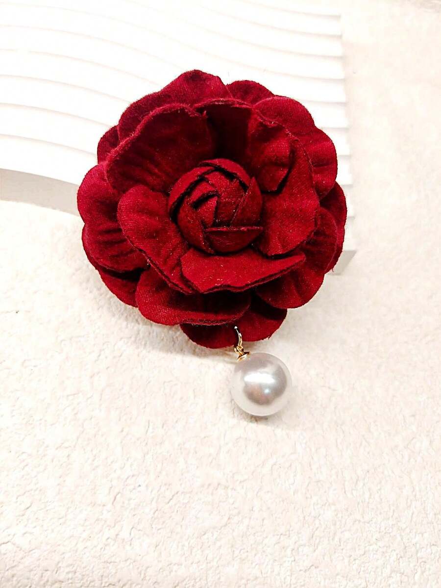 1 chiếc trâm cài áo ngọc trai hoa trà thanh lịch, sợi polyester, thích hợp cho mùa thu và đông - Trâm cài ngọc trai Camellia - Xem 1