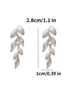 1 件，叶流苏仿珍珠锆石耳环，法式简约优雅高档耳饰，新年礼物 - 金色 - 查看 3