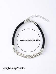 1 bộ vòng tay dây xích bạc tối giản thời trang & dây đen, phù hợp cho phụ nữ đeo hàng ngày - màu đen - Xem 8