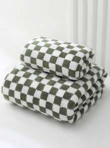 格子法兰绒浴巾套装或单条浴巾 - 超柔软、高吸水性超大浴巾，非常适合水疗、游泳、裹发或用作沙发毯 - 4 种尺寸，适合成人和情侣使用（34x75厘米、40x80厘米、70x140厘米、90x170厘米） - 綠色 - 查看 14