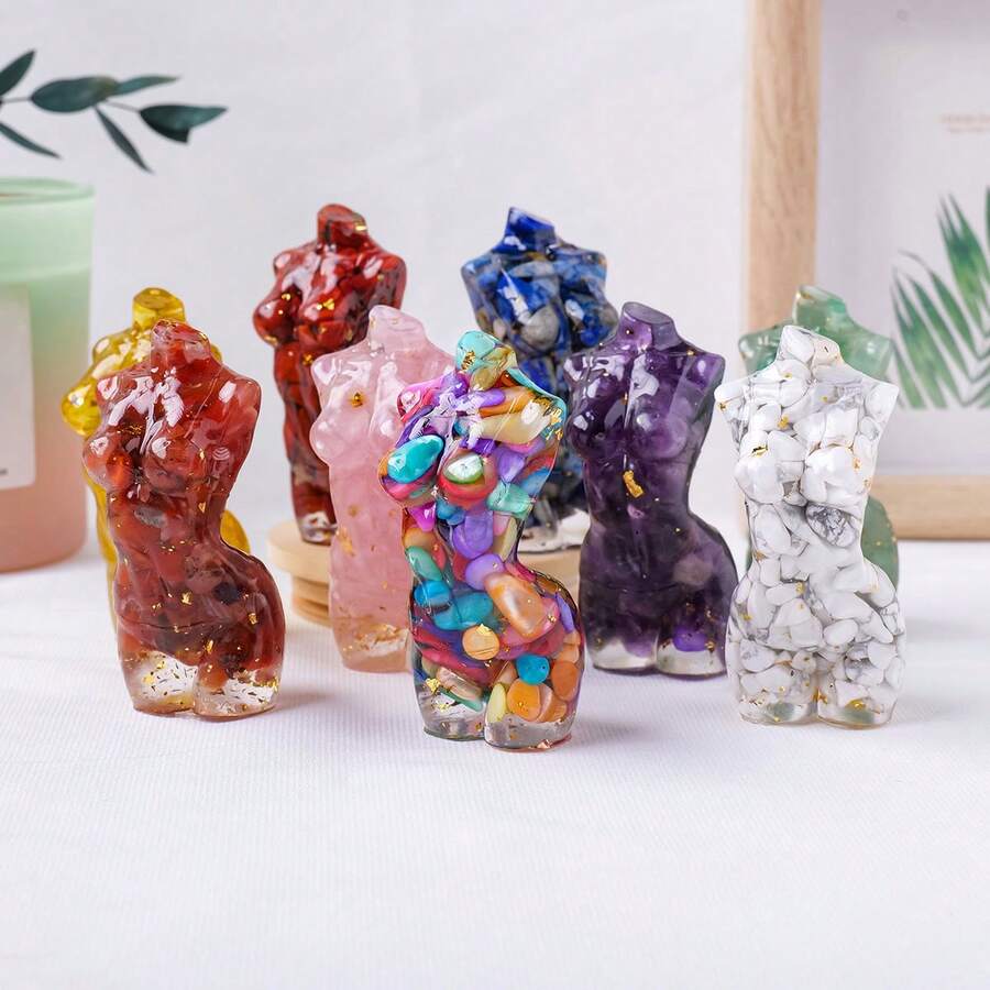 1 件独特天然水晶碎石躯干女性雕塑 - 串珠和珠宝制作珠宝图案 - 手工制作的原始宝石环氧树脂雕像，有瑕疵，适用于家居装饰，有多种颜色可供选择 - 紅碧玉 - 查看 1