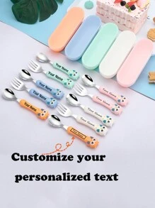 Bộ thìa nĩa bằng thép không gỉ 304 hình cú mèo hoạt hình tùy chỉnh, dụng cụ ăn uống tiện lợi cho trẻ sơ sinh - nhiều màu - Xem 2