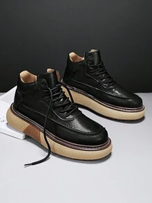 Giày thể thao cổ cao thường ngày cho nam, phong cách Anh cổ điển, đế dày, da cao cấp, thoải mái, không thấm nước, đế mềm - màu đen - Xem 2