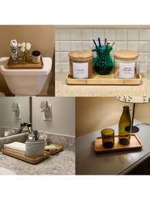 1 件竹制浴室托盘，波西米亚风多功能桌面收纳篮，适用于浴室家居浴室装饰浴室收纳盒秋季装饰返校 - 彩色 - 查看 10