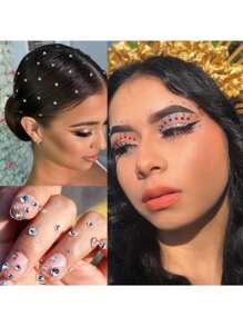 AVYRING 3 片彩虹水钻珍珠自粘珠宝适用于眼睛脸部身体头发宝石粘贴节日钻石配饰服装指甲 DIY 化妆 3 毫米 4 毫米 5 毫米 6 毫米 - 彩色 - 查看 8