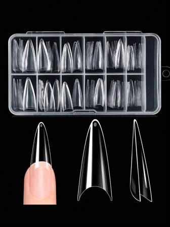 120 piezas de uñas postizas falsas de estilo stiletto en forma de media cobertura, transparentes, con caja, para herramientas de extensión de uñas acrílicas