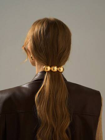 1pc Elegant Gold Metal Hair Clip, Simple Style For Women, Simple Chic Hair Clip, Fashionable Glossy Spherical Metal Shape, Hair Design, Hair Accessories For Women And Girls Claw Clips Hair Claws Hair Barrettes, School Stuff