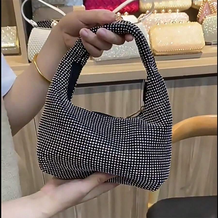 Crossbody Rhinestone Cross-Body Bag Party Frame Simple Diamond Cross-Body Bag - màu đen - Xem 1