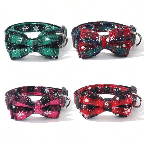 1 pezzo Collare per cani con fiocco staccabile stile natalizio, regolabile per animali di taglia media e grande
