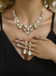 3pcs Women's Jewelry Set, Necklace And Earrings, Luxury Crystal Decor For Formal Gown