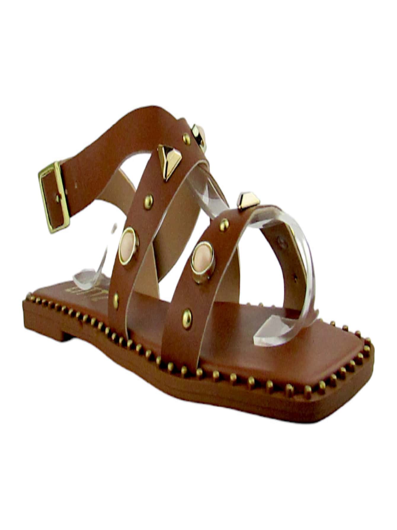 Littz Women's Flat Sandal With Buckle And Studs Caramel Gold - 駝色 - 查看 1