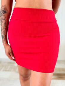 Women's Short Skirt, Tight Fit, Ribbed Knit, Candy Colors, Summer Fashion 2025 - 紅色 - 查看 1