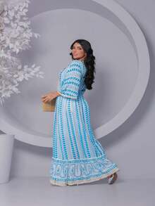 Boho Long Dress With Lurex Detail - 藍色 - 查看 2