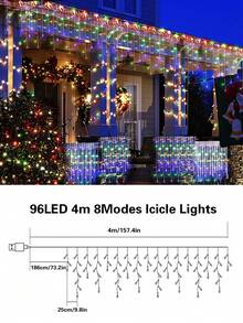 1 件 LED 冰柱灯串，户外装饰吊灯，96LED 4 米/13 英尺户外闪烁灯，室内仙女灯适用于派对、节日、婚礼、生日、屋檐、栏杆装饰 - 白色 - 查看 4