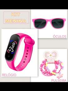 Kit Relógio Digital Led + Óculos De Sol e Pulseira Infantil
