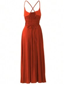 Solid Color Pleated Waist Tie Strap Cami Dress