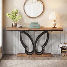 Tribesigns Mesa Consola de 140 cm, Mesa de Entrada con Estructura de Metal Mariposa, Mesa de Sofá Mesa de Acento para Entrada, Pasillo, Sala de Estar, Marrón y Negro