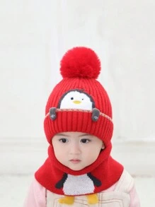 2pcs Little Penguin yellow children's hat scarf set,Baby thick knit hat warm baby knit hat autumn and winter - Multicolor - View 17
