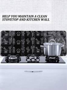 1pc Foldable Kitchen Stove Splash Guard, Heat-Resistant Aluminum Oil Barrier Protector, Printed Foil Heat Insulation Panel - For Kitchen & Dining Room Use (For Double Stove, 2 Panels Need To Be Purchased)