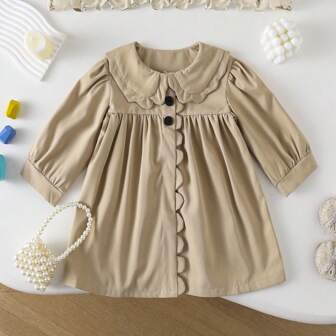 年轻女孩复古风格甜美彼得潘领手工蕾丝边连衣裙，秋冬