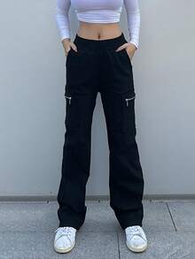 Flap Pocket Side Cargo Pants - Black - View 3