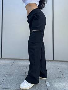 Flap Pocket Side Cargo Pants - Black - View 2