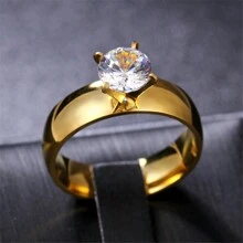 2 件装欧美时尚不锈钢手牵手爱心系列创意情侣对戒男女戒指 - 金黃色 - 查看 5