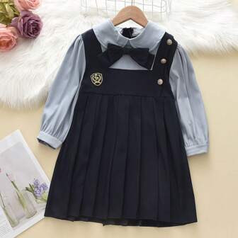 年轻女孩学院风衬衫裙，2 合 1，秋季公主裙