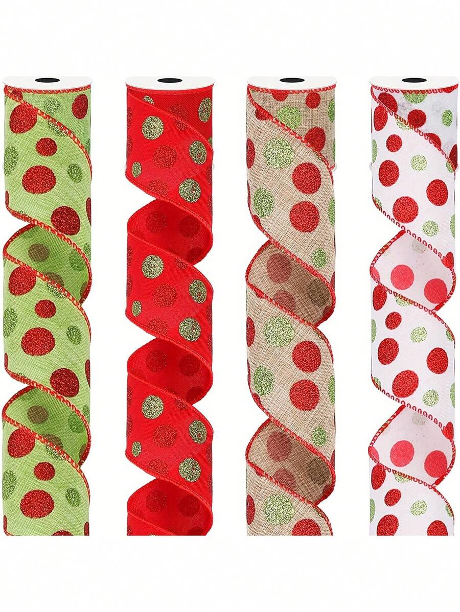 1 rotolo, nastro in filo verde e rosso a pois largo 6 cm, per decorazioni di alberi, corone, confezioni regalo, progetti fai-da-te - qualità premium, facile da modellare, versatile e riutilizzabile - perfetto per decorazioni natalizie, compleanni, decorazioni per la casa, decorazioni natalizie, decorazioni per la stanza, decorazioni invernali