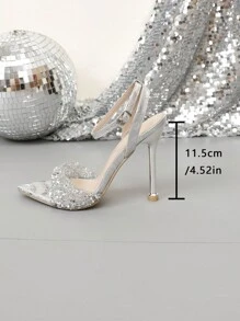 High Heel Fashionable Pointed Toe Metal Sandals, Casual For Daily Wear In Summer - Silver - View 3