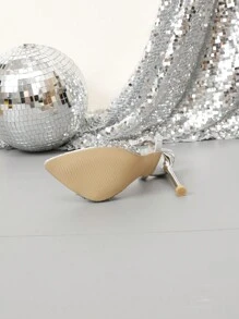 High Heel Fashionable Pointed Toe Metal Sandals, Casual For Daily Wear In Summer - Silver - View 4