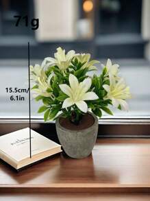Planta artificial en maceta con hojas de menta, flor de lirio, planta falsa para decoración del hogar, mini maceta de piedra para paisajismo, regalo para el Día de San Valentín